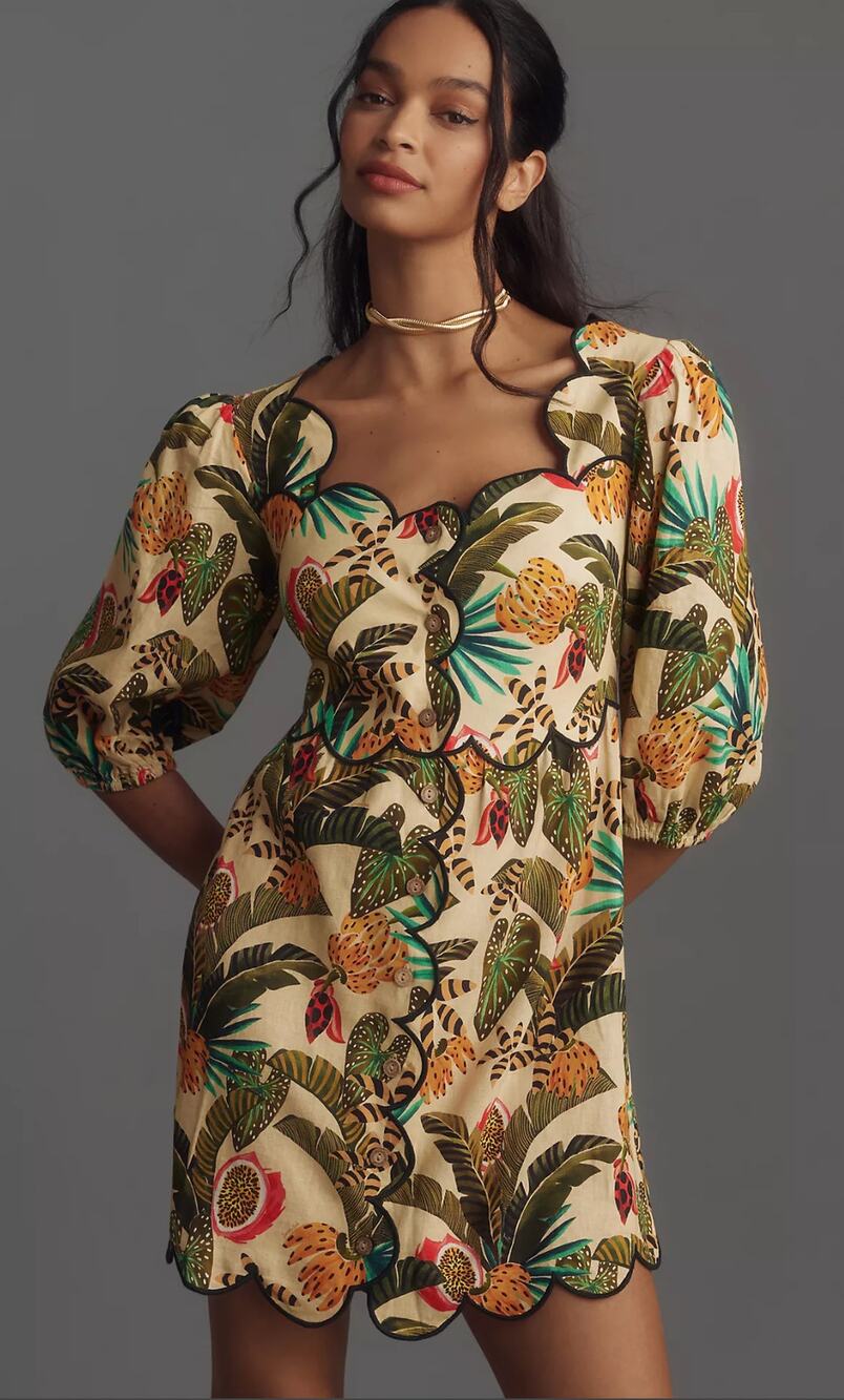 NWT Farm Rio x Anthropologie Tropical Scallop Mini Dress - XS